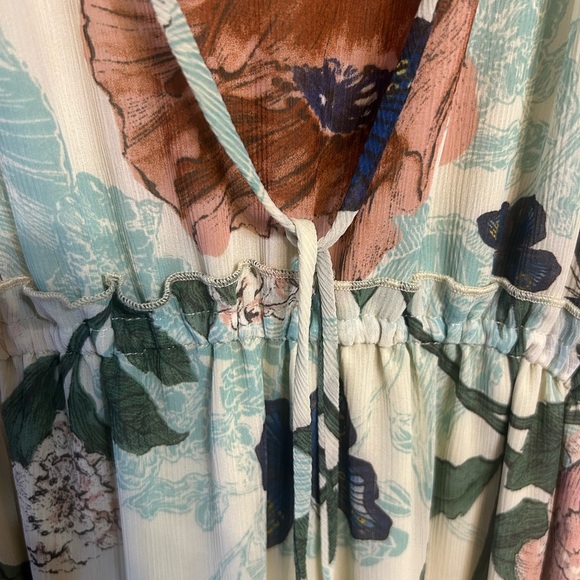 Anthropologie Maeve Maravilla Tiered Maxim Dress Size 6 Floral Print Cream Green - Picture 7 of 7